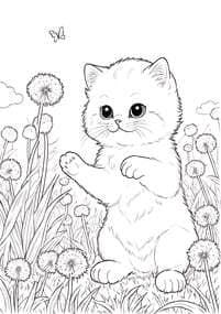 Free printable Fluffy Kitten with Dandelions