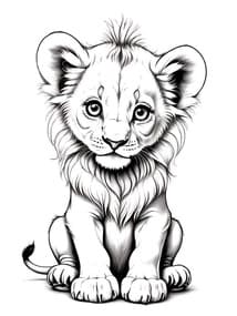 Fluffy Lion Cub with Big Eyes coloring preview