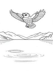 Owl with Acorn Pile and Leaves coloring preview