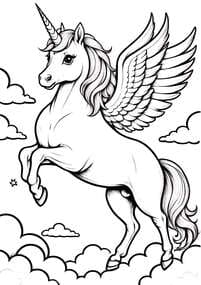 Free printable Flying Winged Unicorn Among Clouds