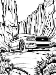 Mustang Speeding Through Cliffs coloring preview