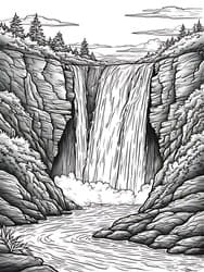 Lush Forest Waterfall coloring preview