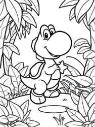 Yoshi Dinosaur Waving in Jungle coloring preview