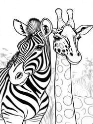 Zebra and Giraffe in Grass coloring preview
