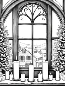 Window Overlooking Snowy Hamlet coloring preview