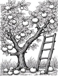 Apple Tree with Picking Ladder coloring preview