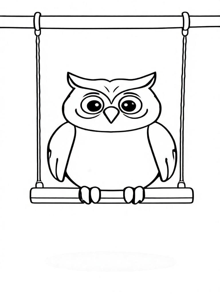Owl Swinging on Rope coloring preview