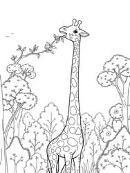 Giraffe Eating Leaves in Forest