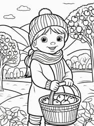 Free printable Girl Reaching for Orchard Fruits