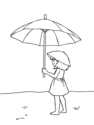 Girl with Parasol Walking Barefoot coloring preview