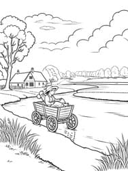 Girl in Wagon by Winding River coloring preview