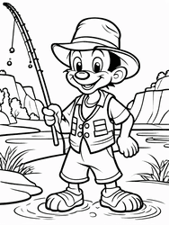 Goofy Casting Line in Fishing Vest coloring preview