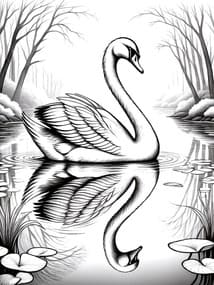 Swan on Misty Autumn Lake Printable Page
