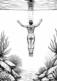 Underwater Swimmer Diving coloring preview