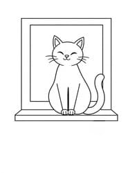 Cat on Sill in Window coloring preview