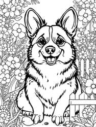 Corgi in Blooming Garden