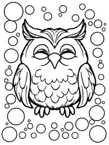 Happy Owl Blowing Bubbles coloring preview