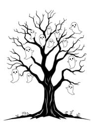 Haunted Tree Adorned with Ghosts coloring preview