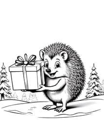 Hedgehog Clutching Wrapped Present coloring preview