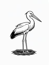 Heron Standing Guard on Woven Nest coloring preview