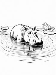 Hippopotamus Emerging from Pond coloring preview