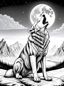 Howling Wolf Under Full Moon coloring preview