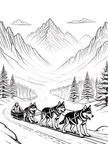 Exciting Husky Dog Sled Team coloring preview