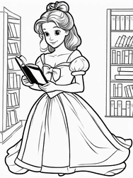 Belle with Book Amid Shelves coloring preview