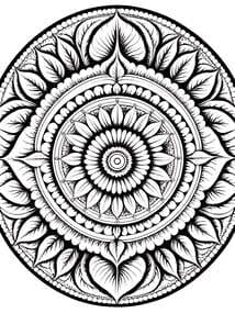 Free printable Sunflower Mandala with Leaves