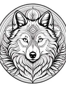 Intricate Wolf Head Mandala Coloring Page