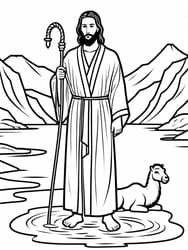 Jesus as Shepherd with Staff coloring preview