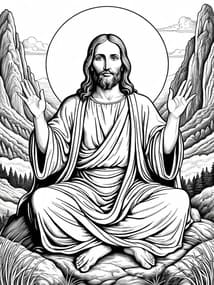 Jesus in Meditation Pose on Rock coloring preview