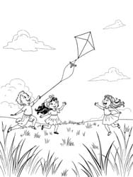 Children Flying Kite in Field