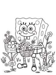 SpongeBob Holding Basket of Daisies coloring preview