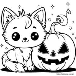 Kitten with Halloween Pumpkin