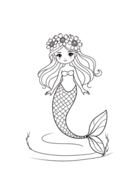 Mermaid Wearing Flower Wreath coloring preview