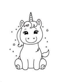 Kawaii Sitting Unicorn with Stars coloring preview