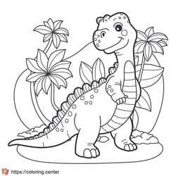 Baby Stegosaurus with Tropical Plants