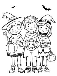 Kids as Witches Holding Lanterns coloring preview