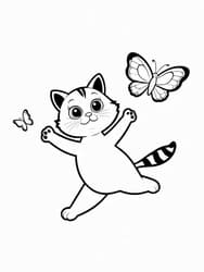 Kitten Leaping After Butterflies coloring preview