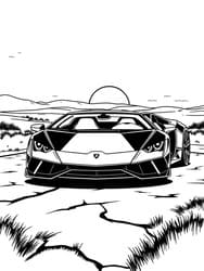 Lamborghini on Desert Road coloring preview