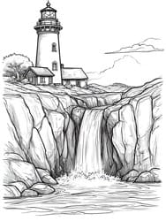 Lighthouse Waterfall coloring preview