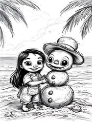 Lilo Building Sand Snowman coloring preview