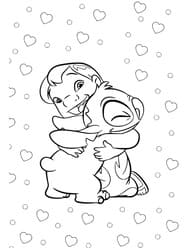 Lilo Hugging Stitch with Hearts coloring preview