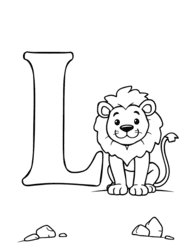 Lion Roaring Beside Letter L coloring preview