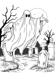 Ghost with Arms in Cemetery Night coloring preview