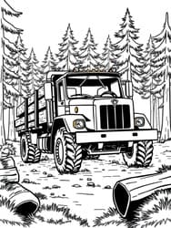 Logging Truck Among Pines coloring preview