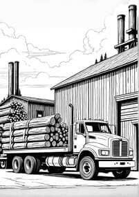 Heavy Duty Logging Truck at Sawmill Printable Page