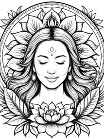 Lotus Goddess with Sunflower Halo Printable Page
