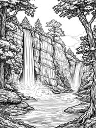 Lush Tropical Waterfall coloring preview